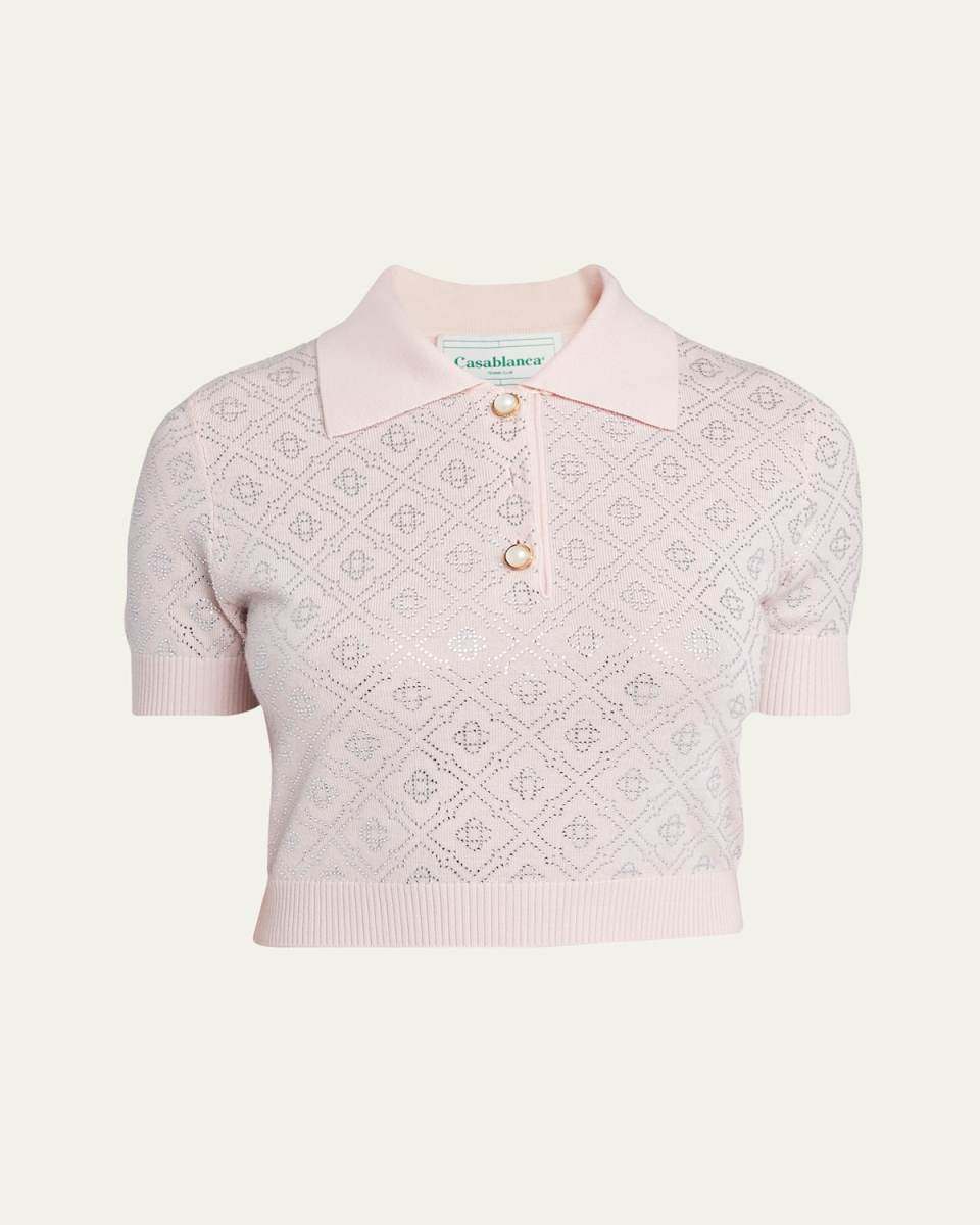 Crystal Monogram Crop Polo Shirt